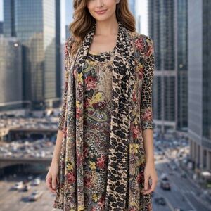 NWOT 2-Piece Layered Hi-Low Dress Animal Floral Print GORGEOUS! 🌸 3 Layered Look